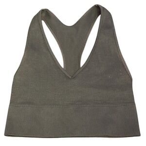 Gilly Hicks Dark Green Ribbed Seamless V-Neck Racerback Sports Bra S